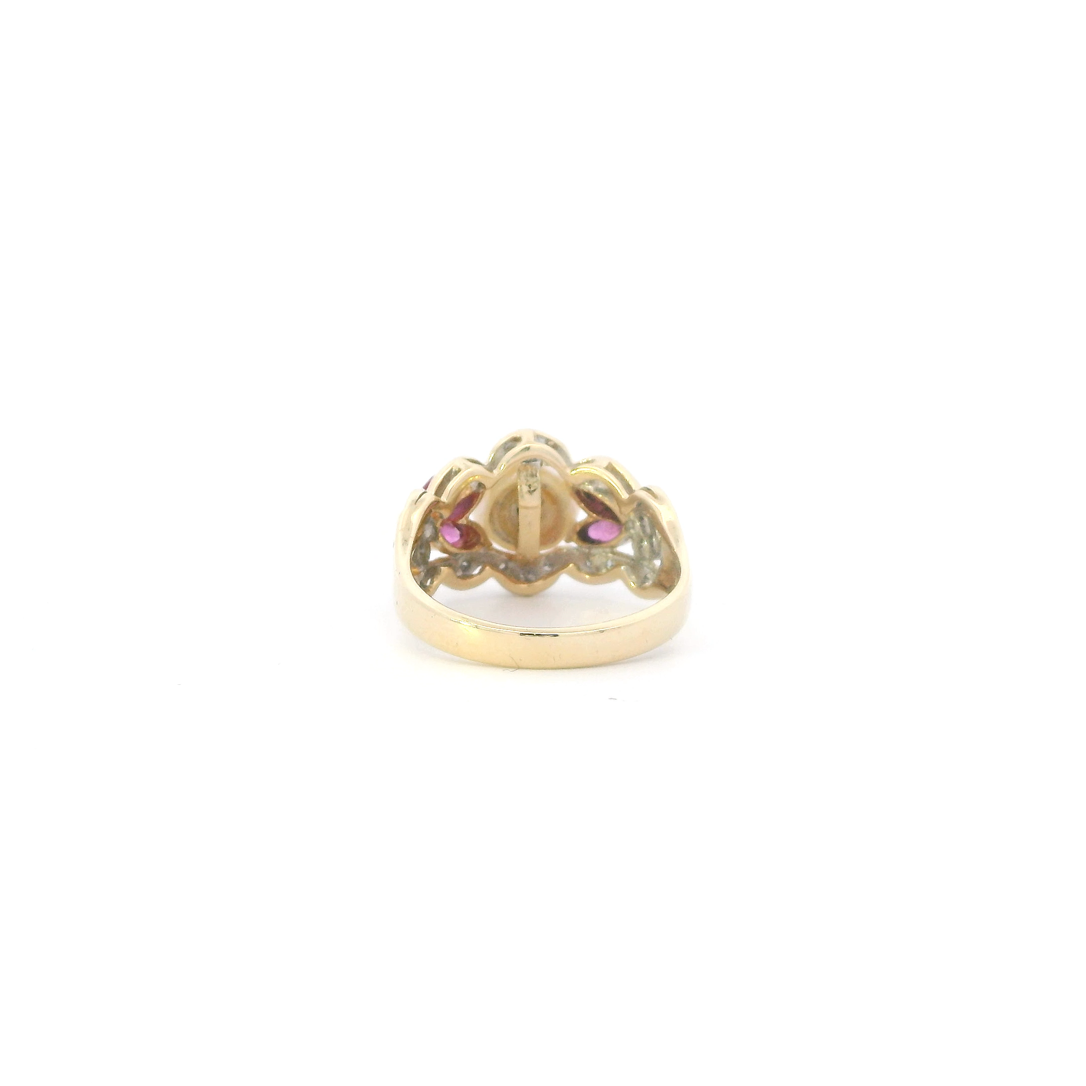 14K Yellow Gold Pearl & Rubies Womans Ring