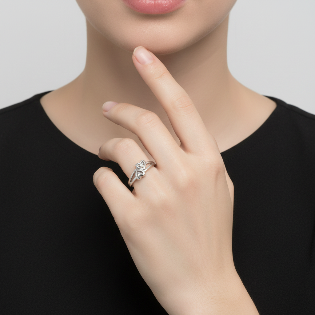 10K White Gold Diamond Double Heart Ring - 0.04ct