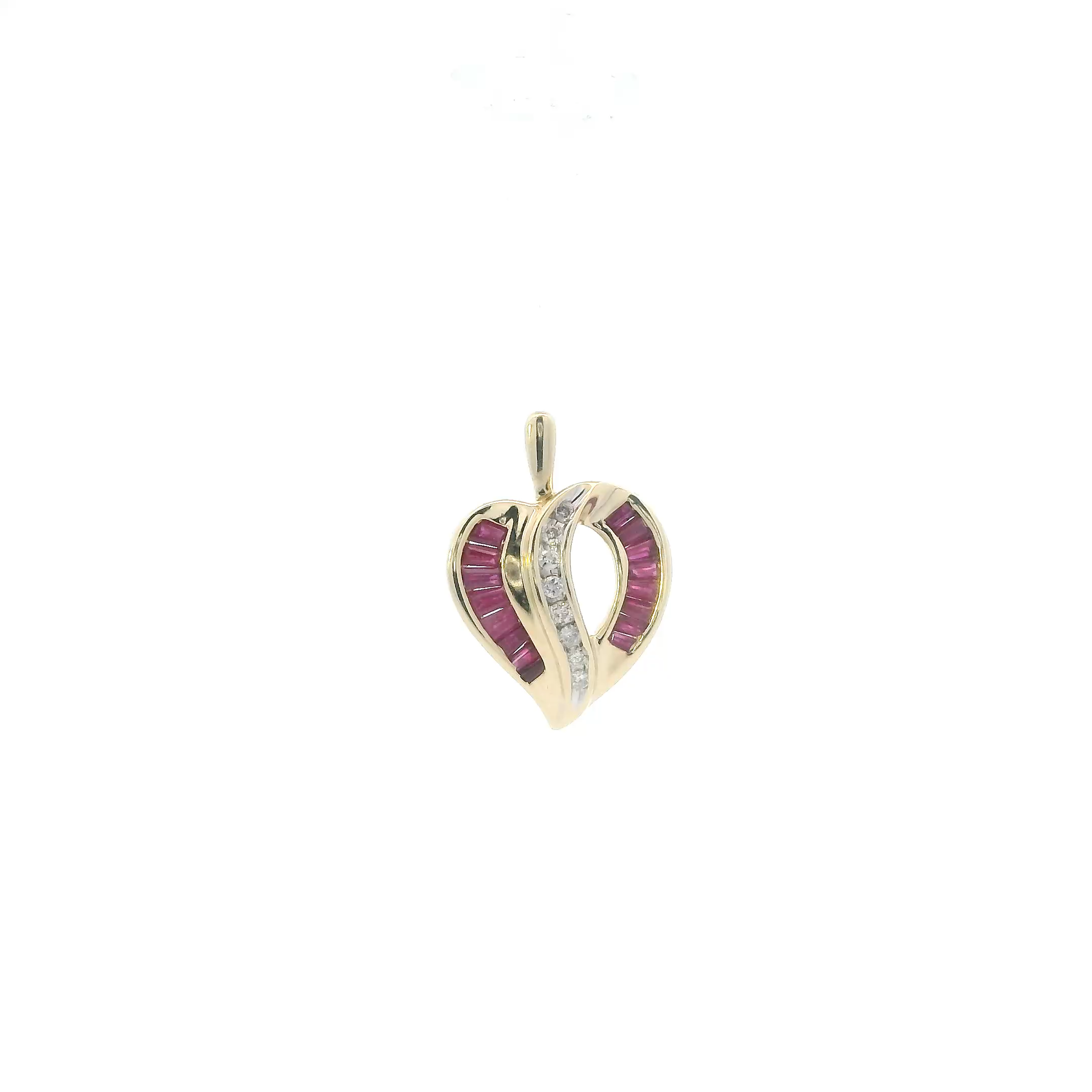 10K Yellow Gold Rubies & Diamonds Heart Pendant - 0.04ct