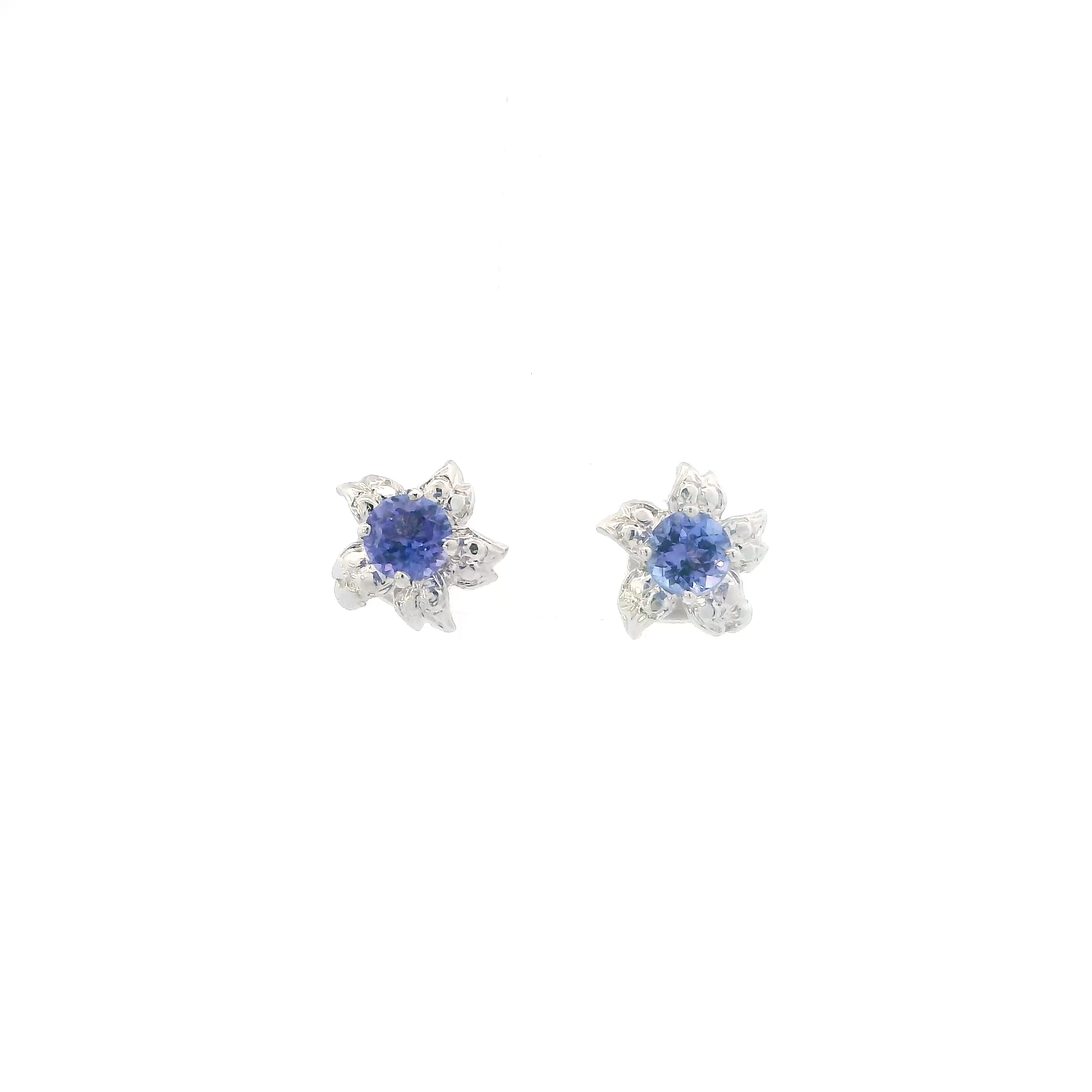 14K White Gold Tanzanite Flower Womans Ring & Tanzanite Earrings Set