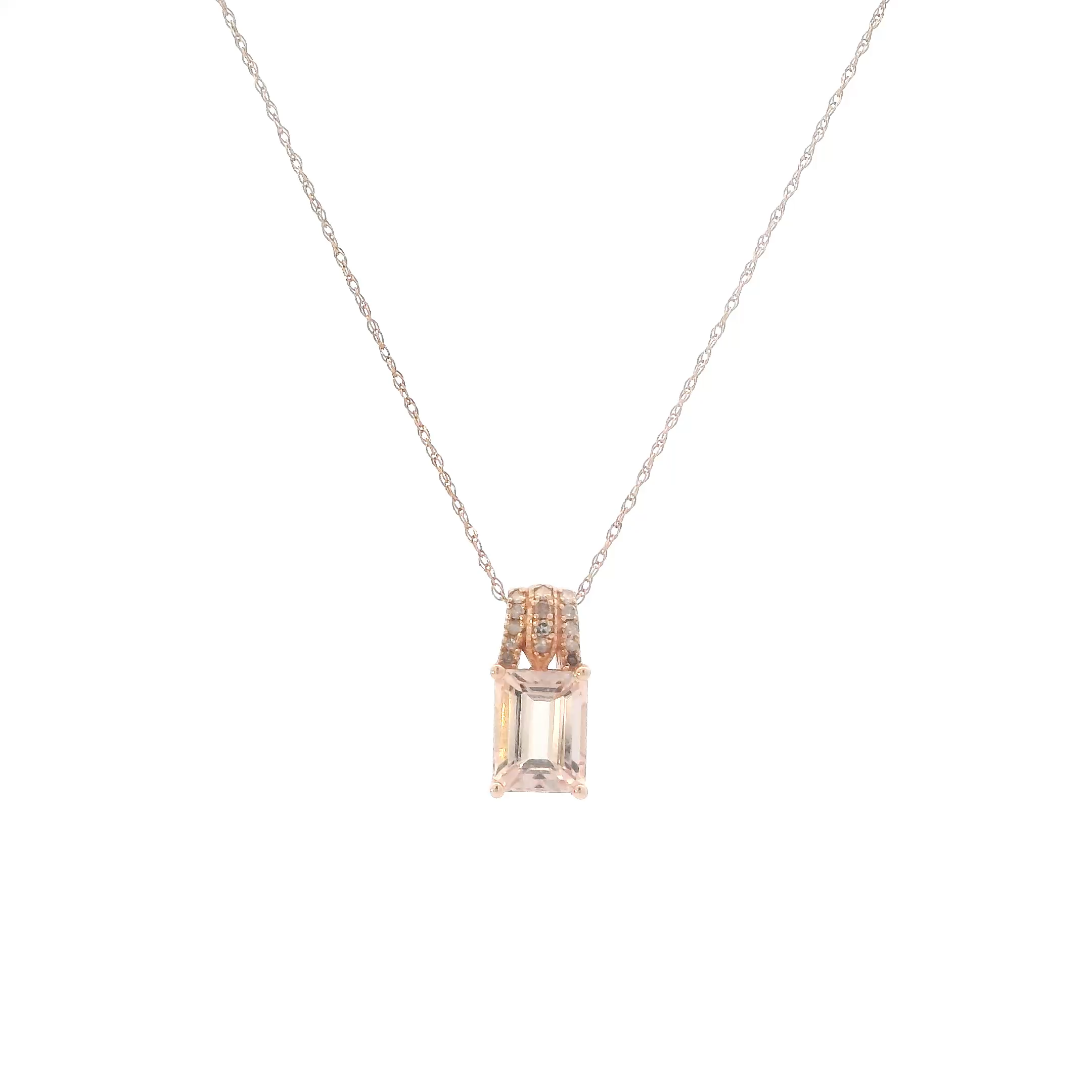 14K Rose Gold Morganite & Diamonds Pendant & 18