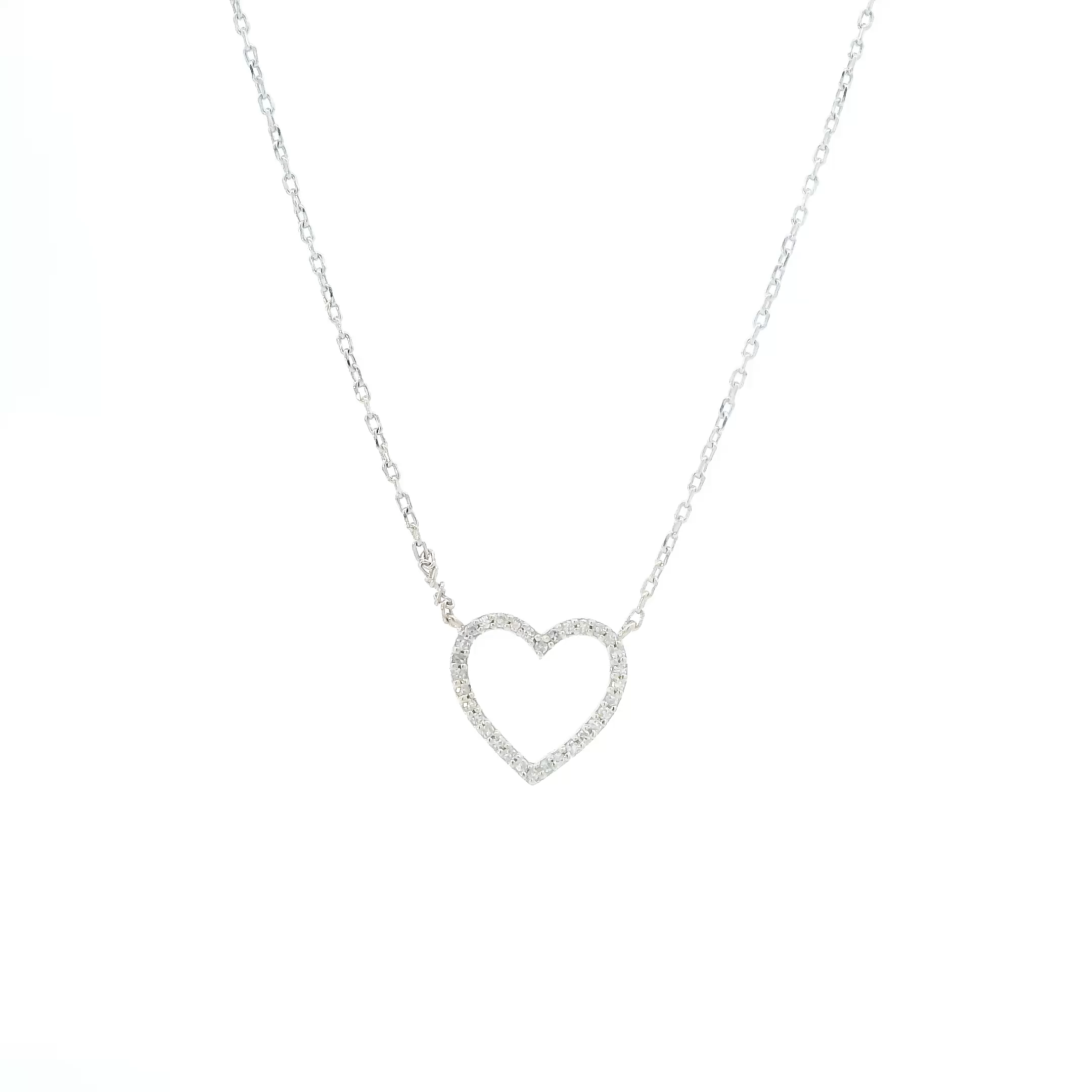 10K White Gold Open Heart Pendant & Cable Chain Necklace