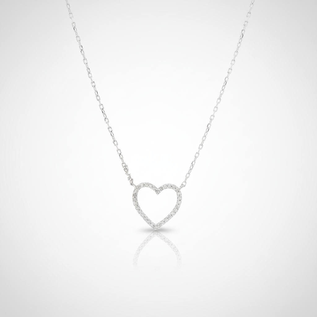 10K White Gold Open Heart Pendant & Cable Chain Necklace