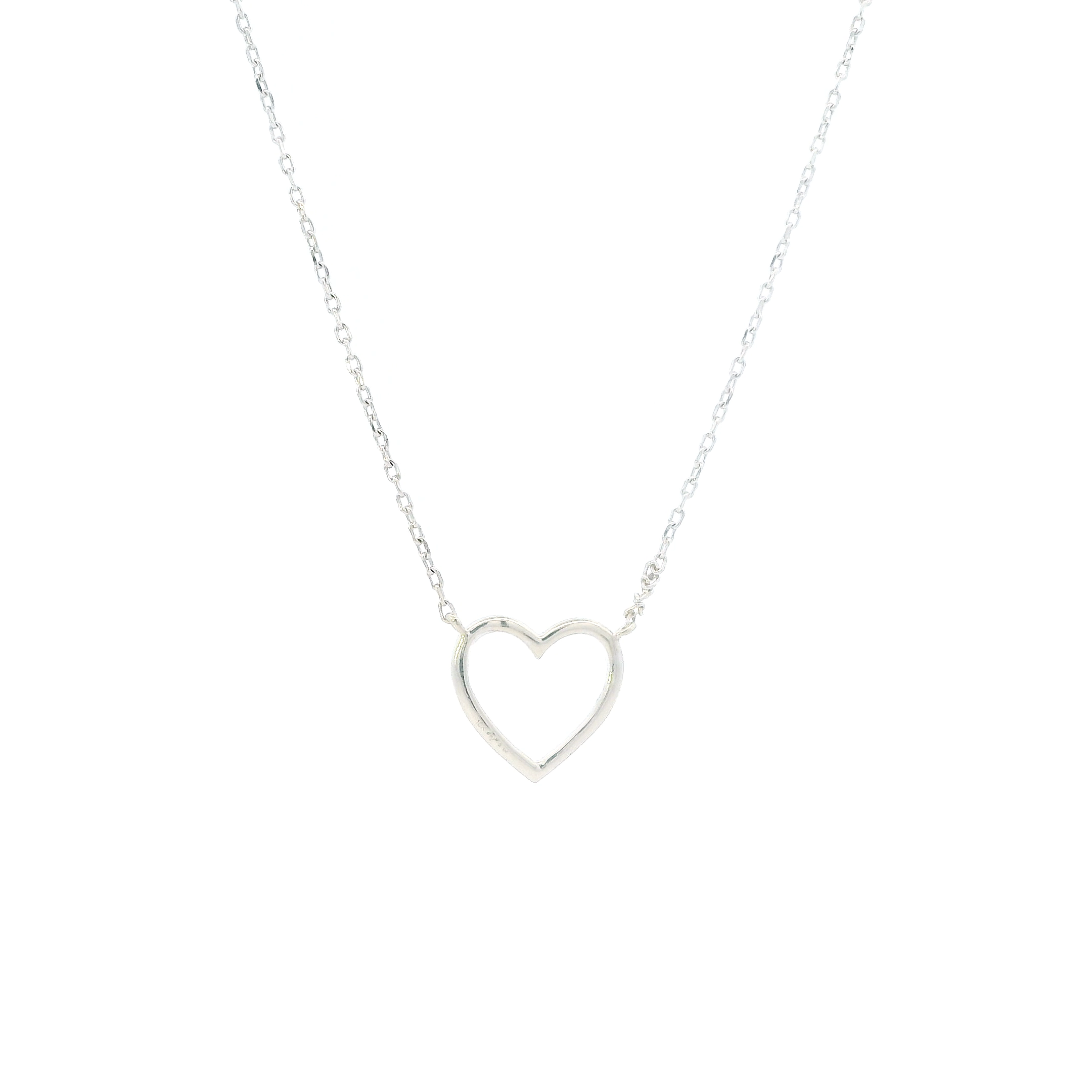 10K White Gold Open Heart Pendant & Cable Chain Necklace