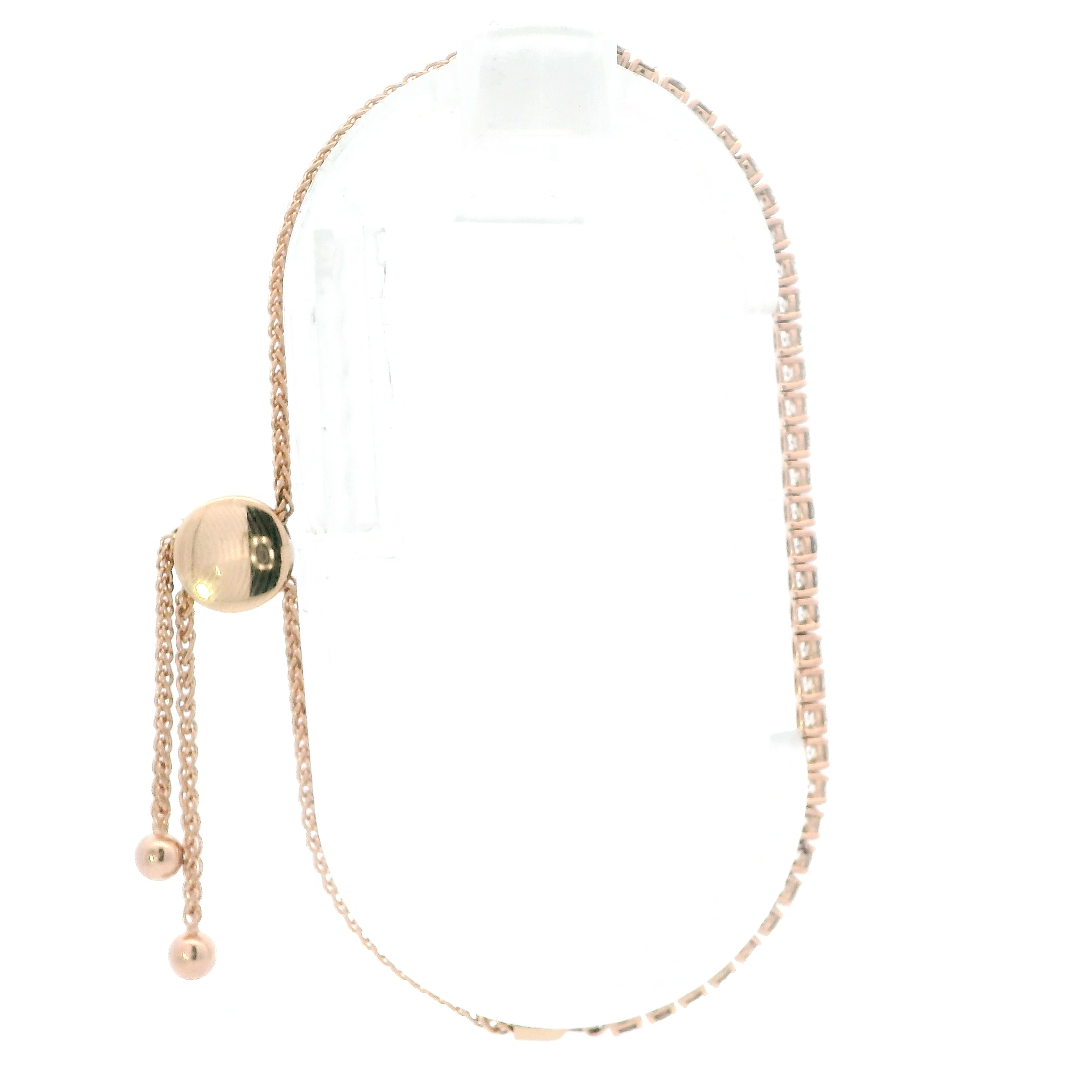 14K Rose Gold Adjustable Diamonds Bolo Bracelet - 1.65ct