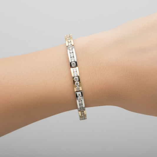 14K Yellow & White Gold Diamonds Tennis Bracelet - 3.20ct