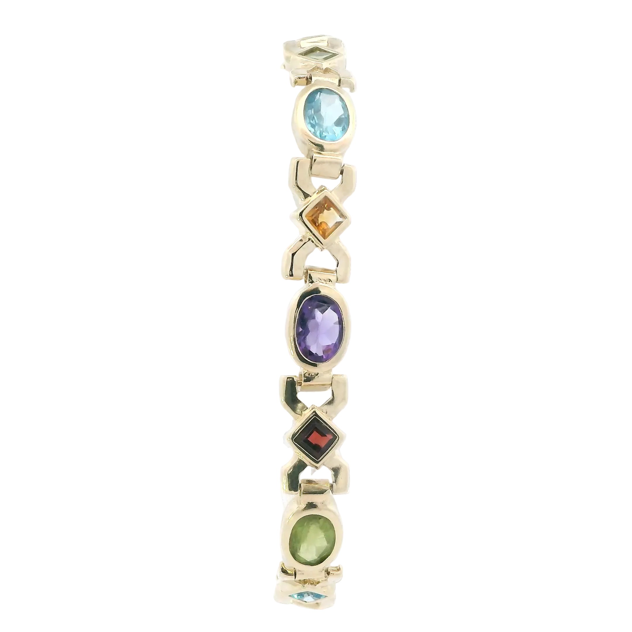 14K Yellow Gold Garnet, Citrine, Peridot, Amethysts, & Topaz Bracelet