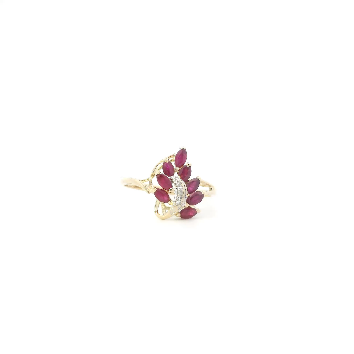 14K Yellow Gold Diamonds & Rubies Womans Ring - 0.02ct
