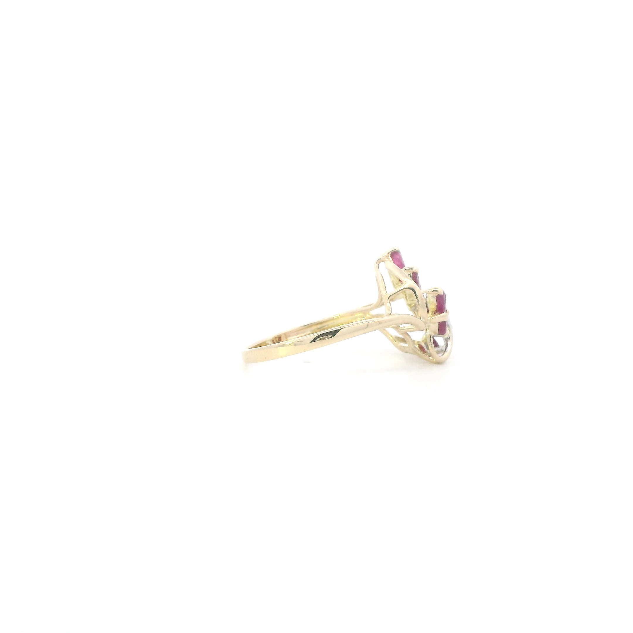 14K Yellow Gold Diamonds & Rubies Womans Ring - 0.02ct