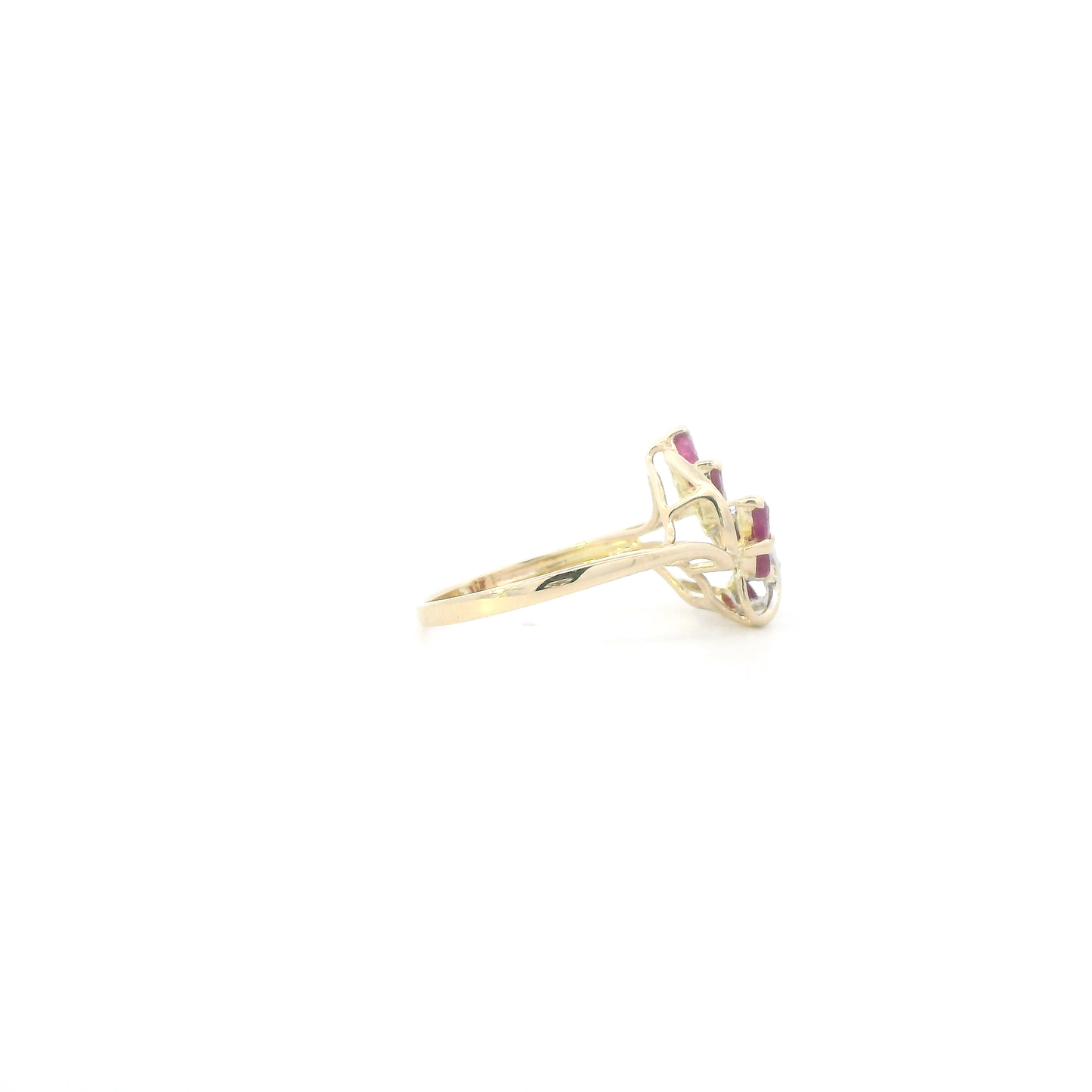 14K Yellow Gold Diamonds & Rubies Womans Ring - 0.02ct