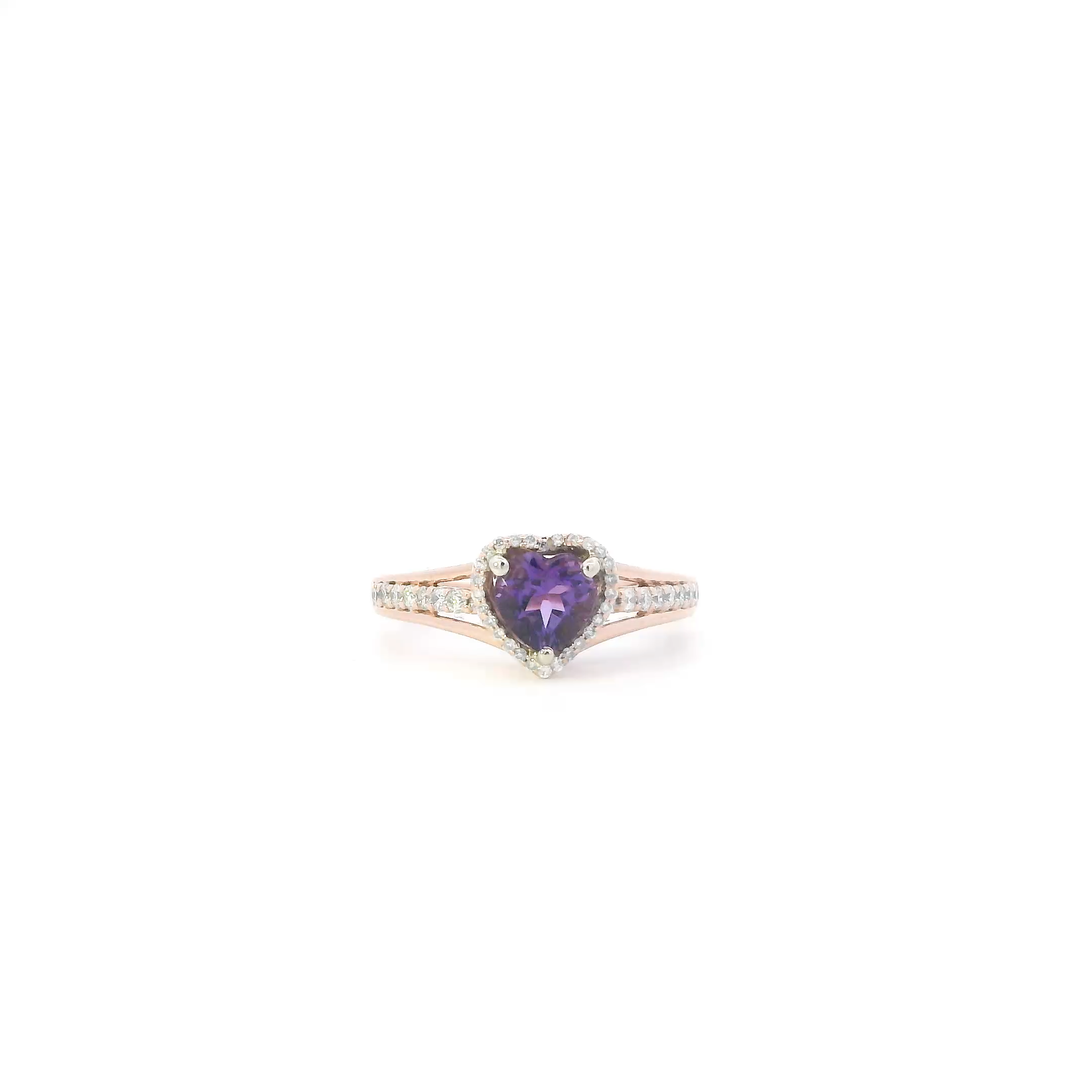 10K Rose Gold Synthetic Amethyst & Diamonds Womans Ring - 0.23ct