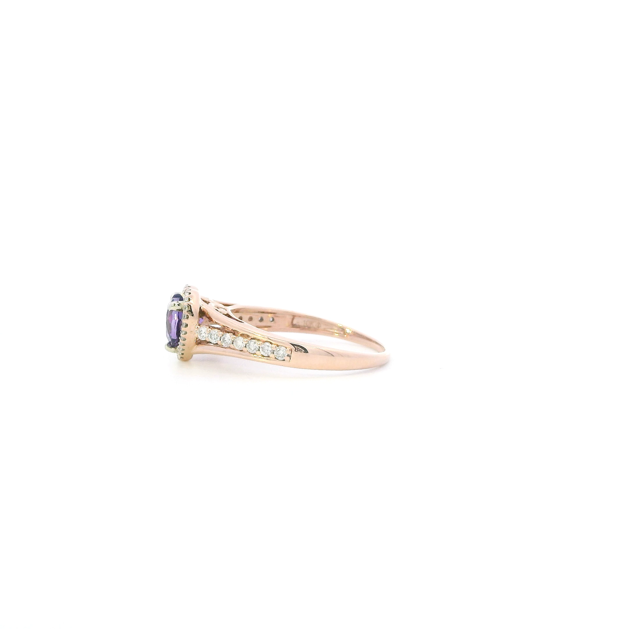 10K Rose Gold Synthetic Amethyst & Diamonds Womans Ring - 0.23ct