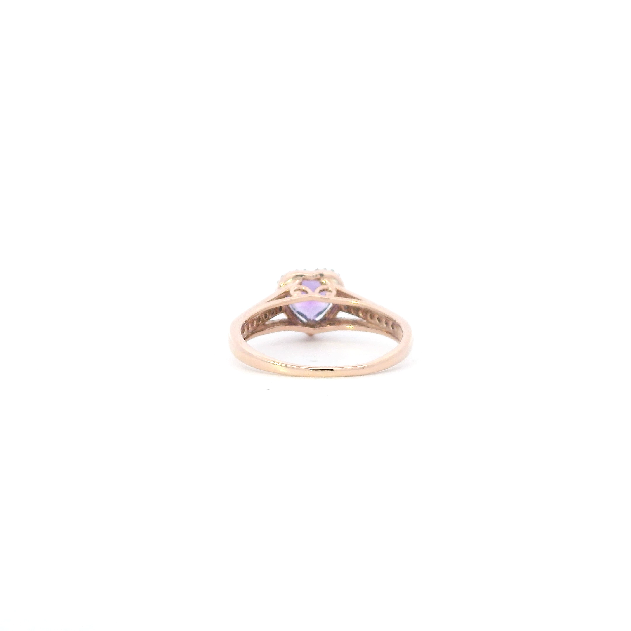 10K Rose Gold Synthetic Amethyst & Diamonds Womans Ring - 0.23ct