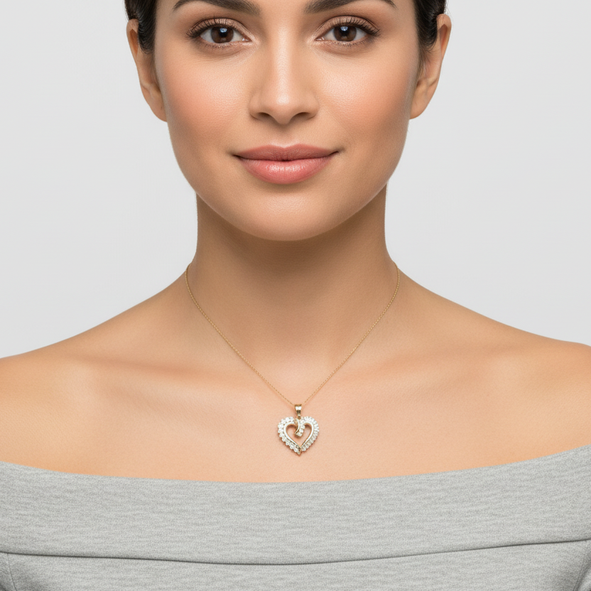 10K Yellow Gold Diamonds Heart Pendant - 0.35ct