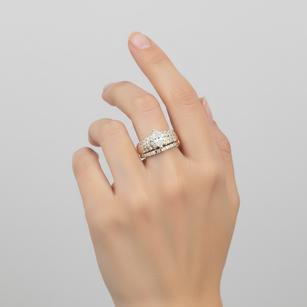 14K Yellow Gold Diamond Womans Engagement & Wedding Ring Set - 1.0ct