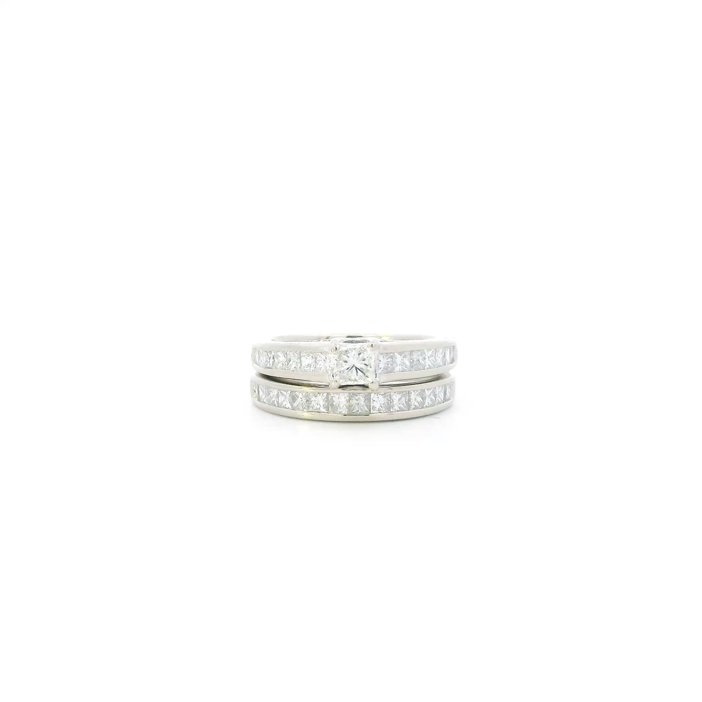 14K White Gold Womans Diamond Engagement & Wedding Ring Set - 1.22ct