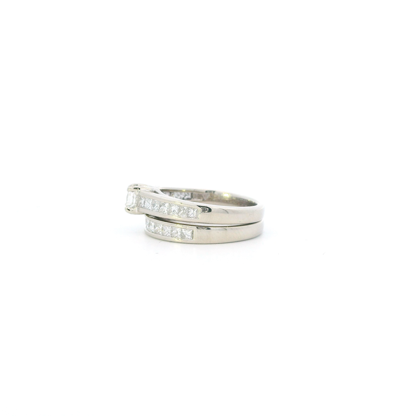 14K White Gold Womans Diamond Engagement & Wedding Ring Set - 1.22ct