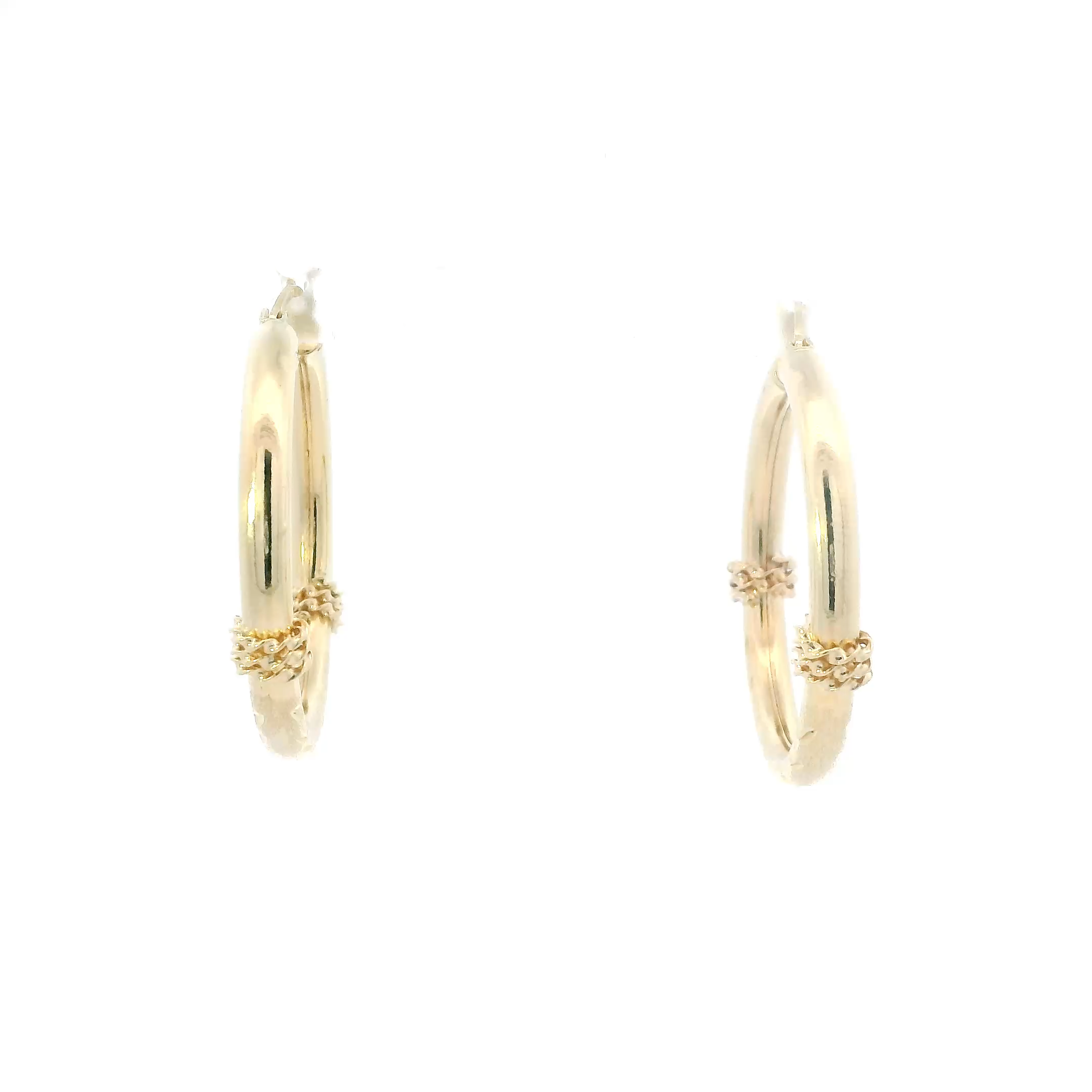 14K Yellow Gold Diamond Cut Tube Hoop Earrings