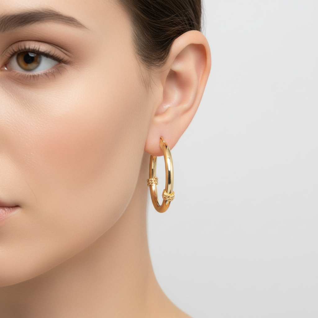 14K Yellow Gold Diamond Cut Tube Hoop Earrings