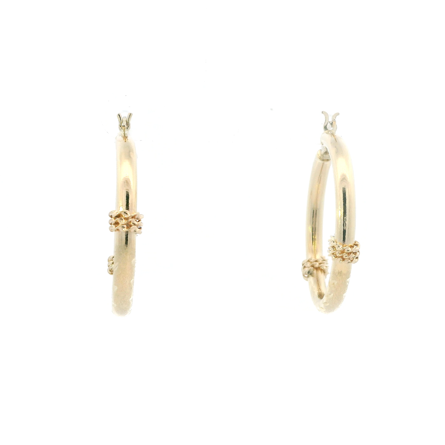 14K Yellow Gold Diamond Cut Tube Hoop Earrings