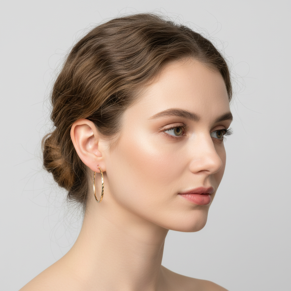 14K Yellow Gold Diamond Cut Hoop Earrings