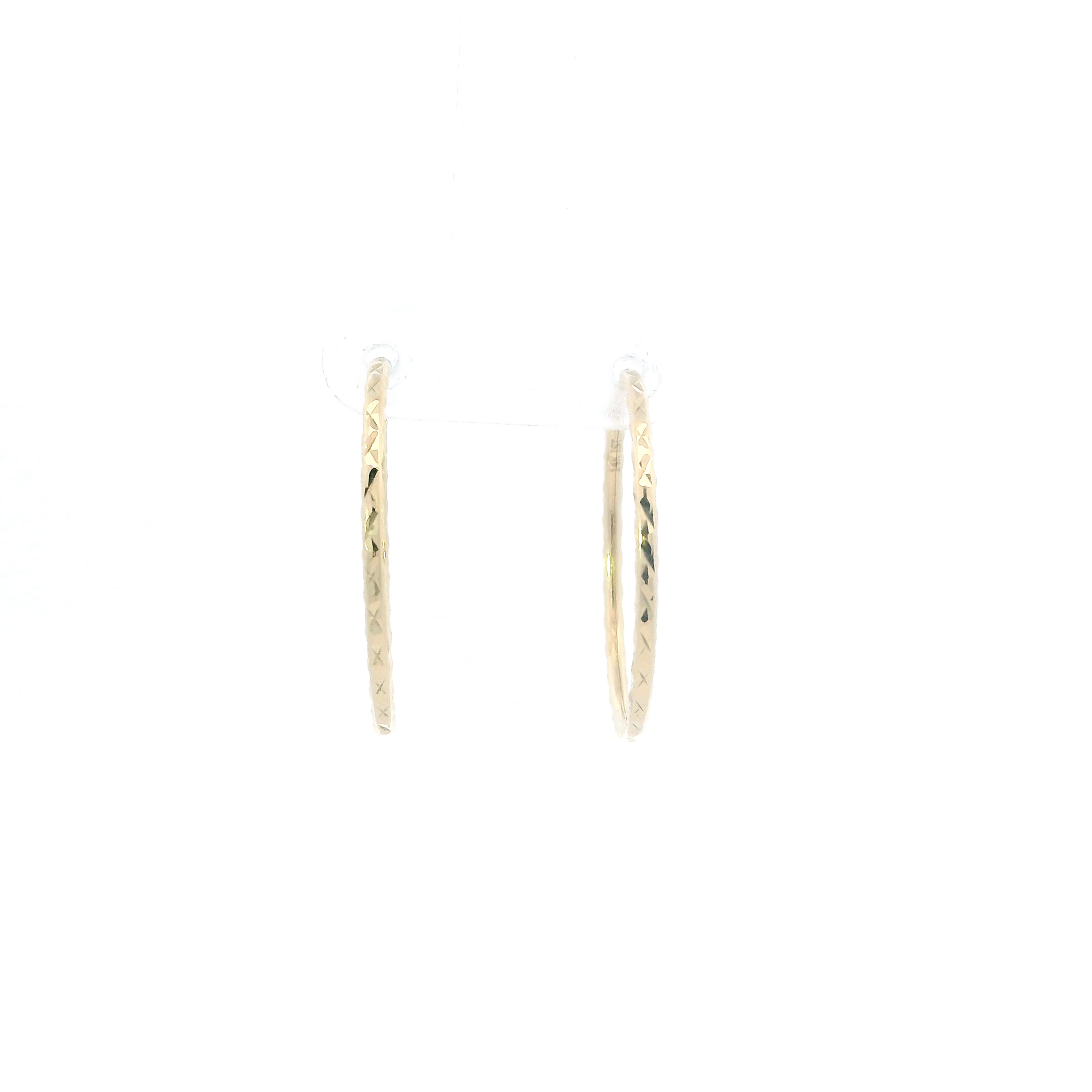 14K Yellow Gold Diamond Cut Hoop Earrings