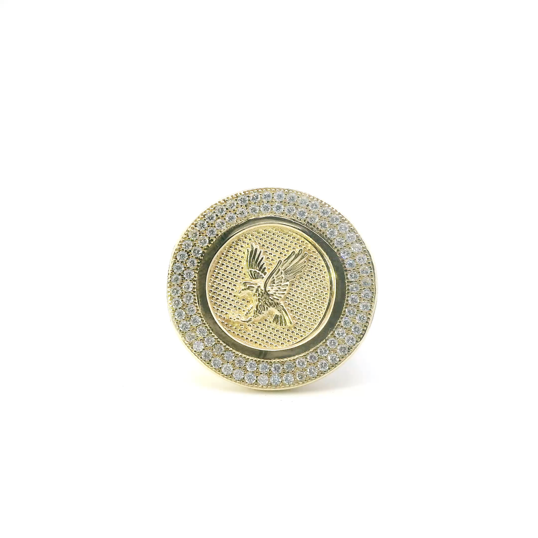 10K Yellow Gold Cz Round Eagle Mens Ring
