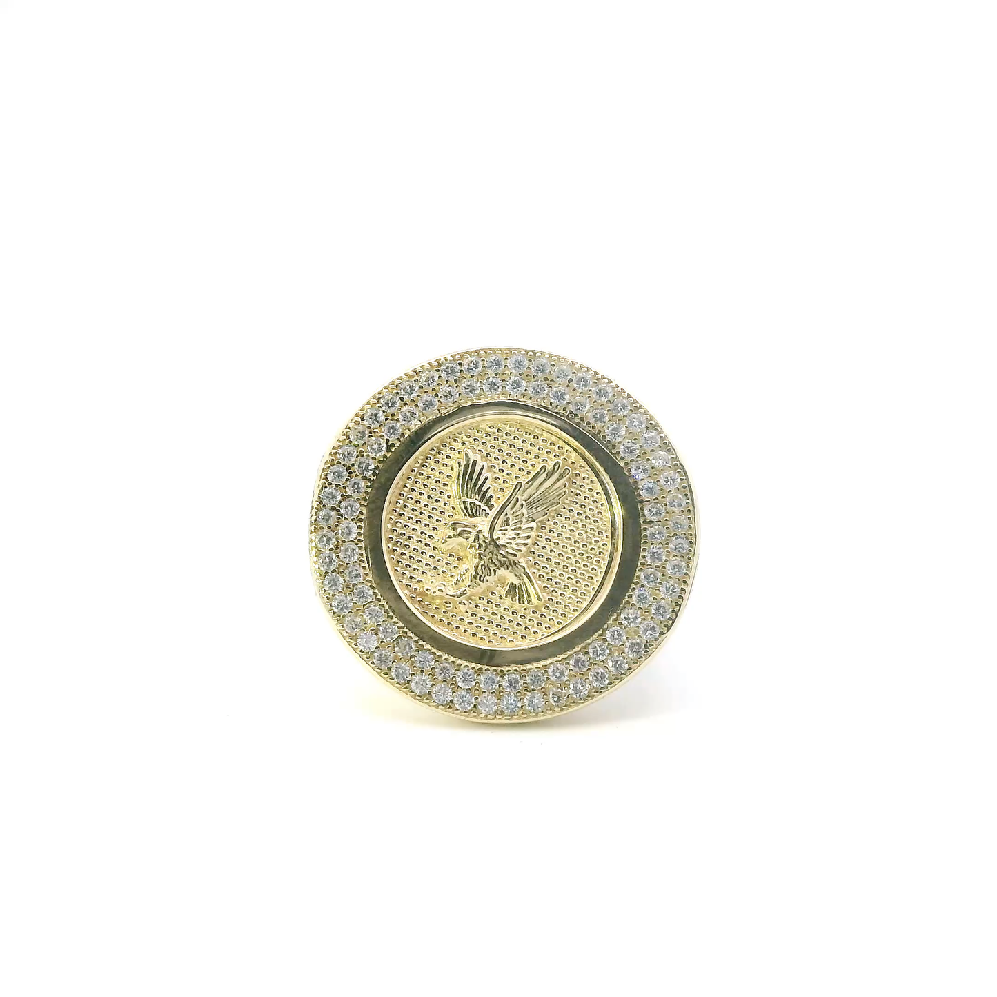 10K Yellow Gold Cz Round Eagle Mens Ring