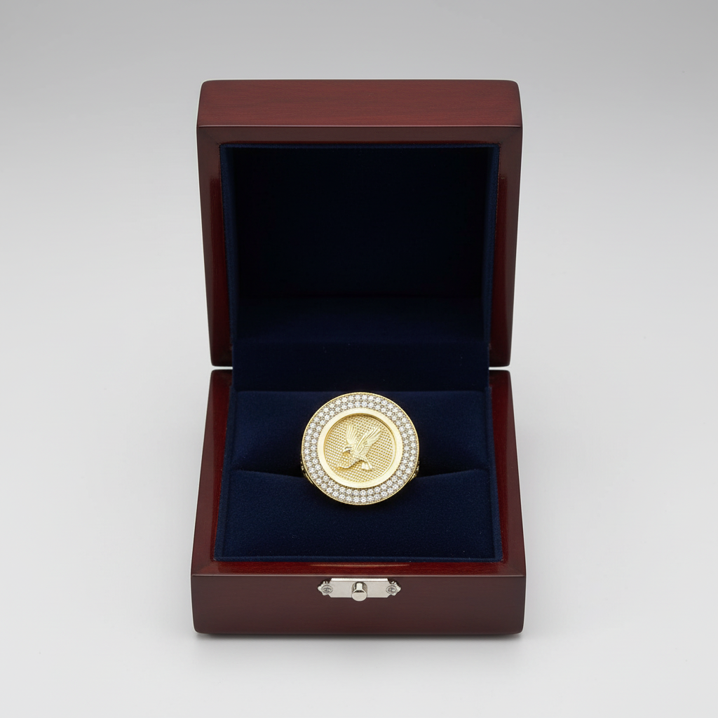 10K Yellow Gold Cz Round Eagle Mens Ring