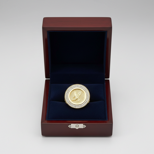 10K Yellow Gold Cz Round Eagle Mens Ring