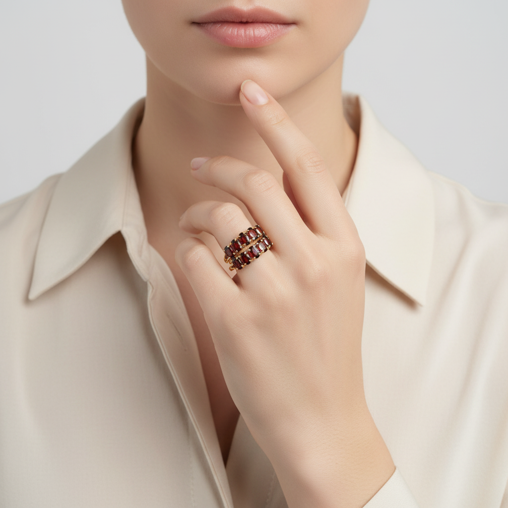 10K Yellow Gold Garnet Womens Ring