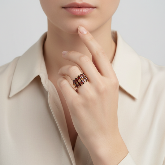 10K Yellow Gold Garnet Womens Ring