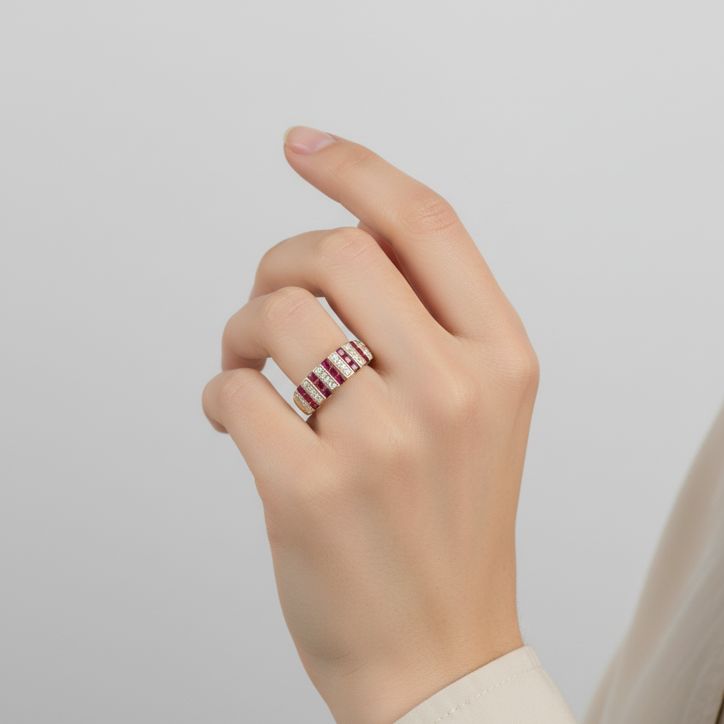 14K Yellow Gold Rubies Womens Ring