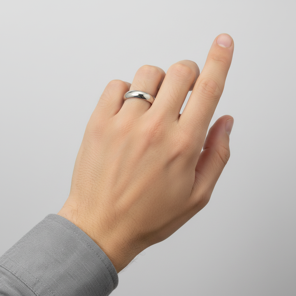 14K White Gold Plain Comfort Mens Band