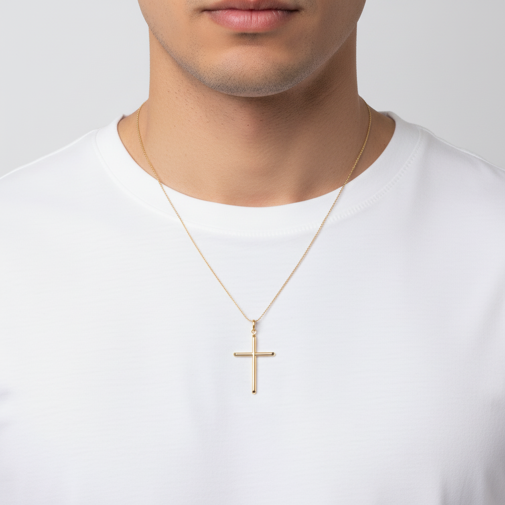 14K Yellow Gold Tube Cross Pendant