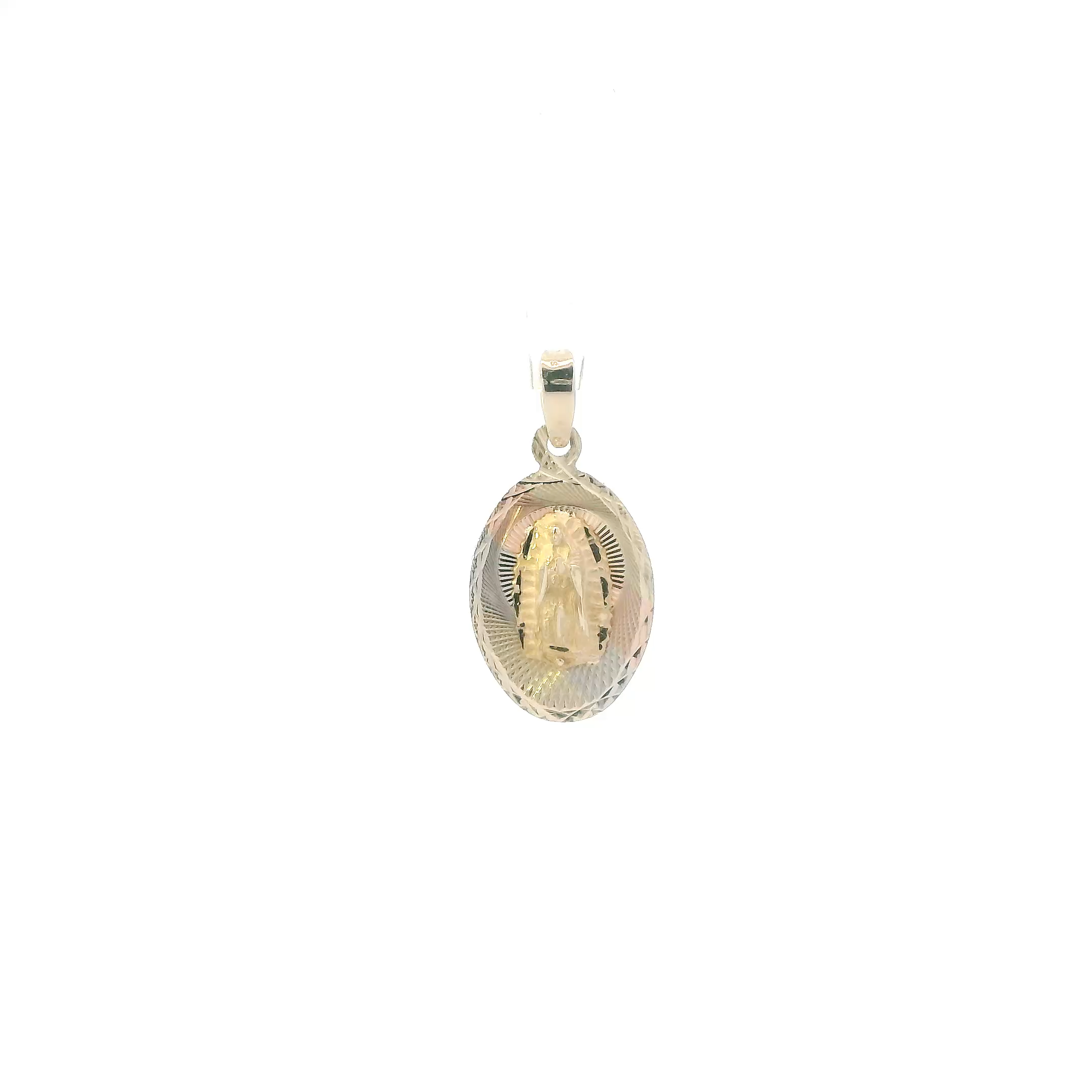 14K Tri Color Gold Oval Double Sided Religious Pendant