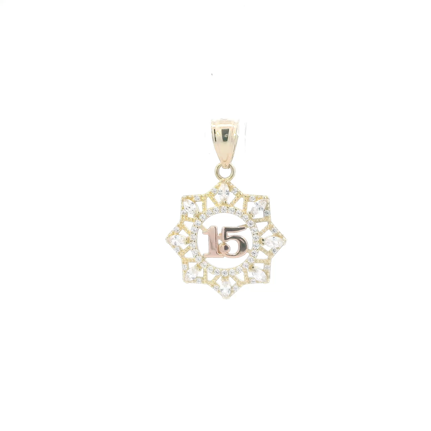 14K Tri Color Gold Cz "15" Pendant