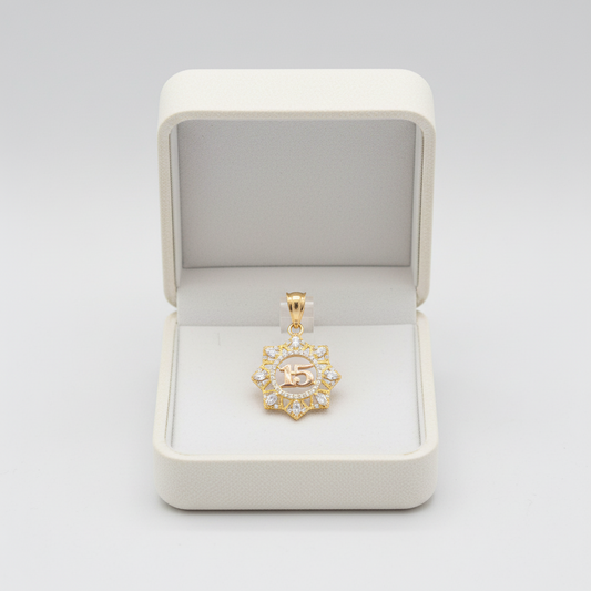 14K Tri Color Gold Cz "15" Pendant