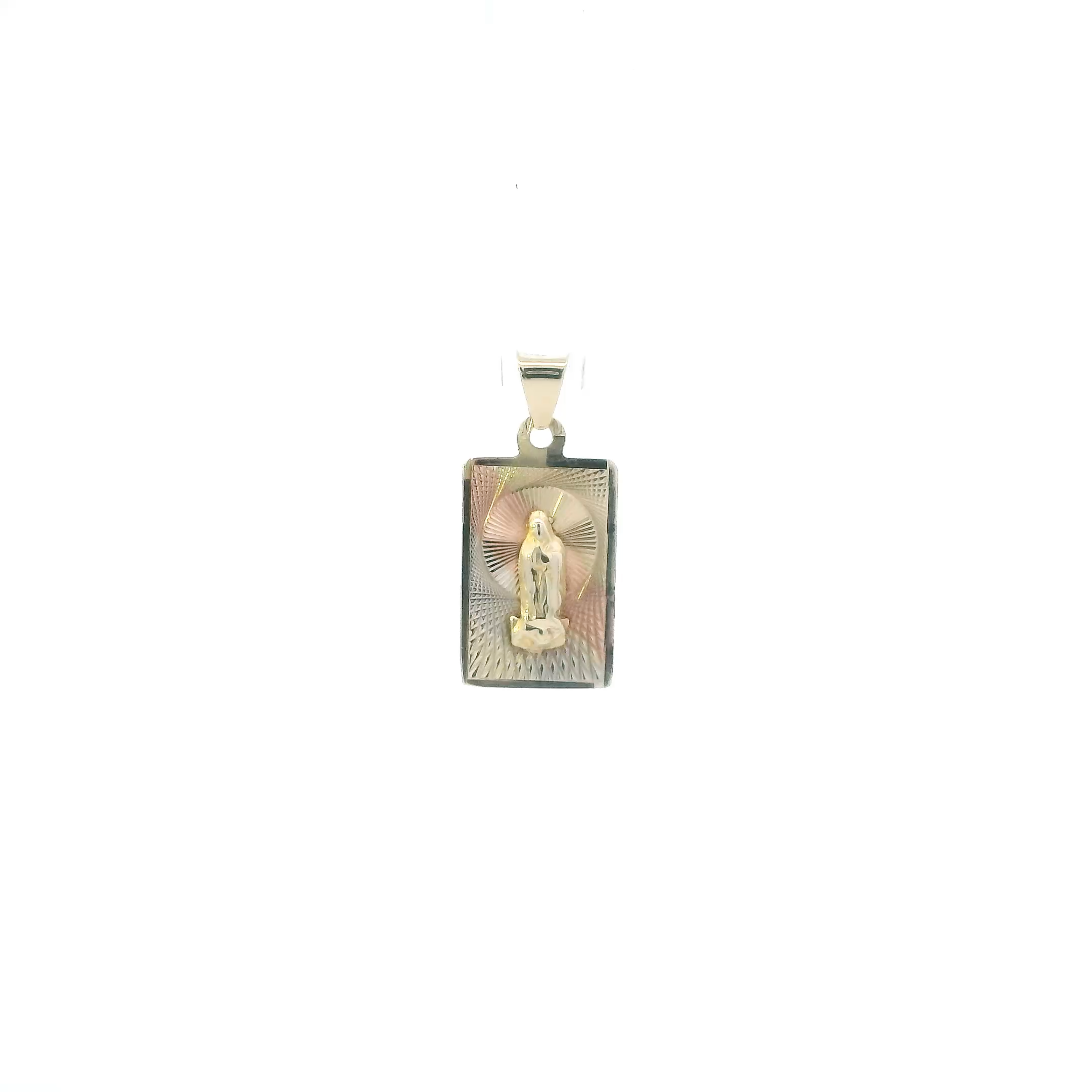 10K Tri Color Gold Rectangle Virgin Mary Pendant