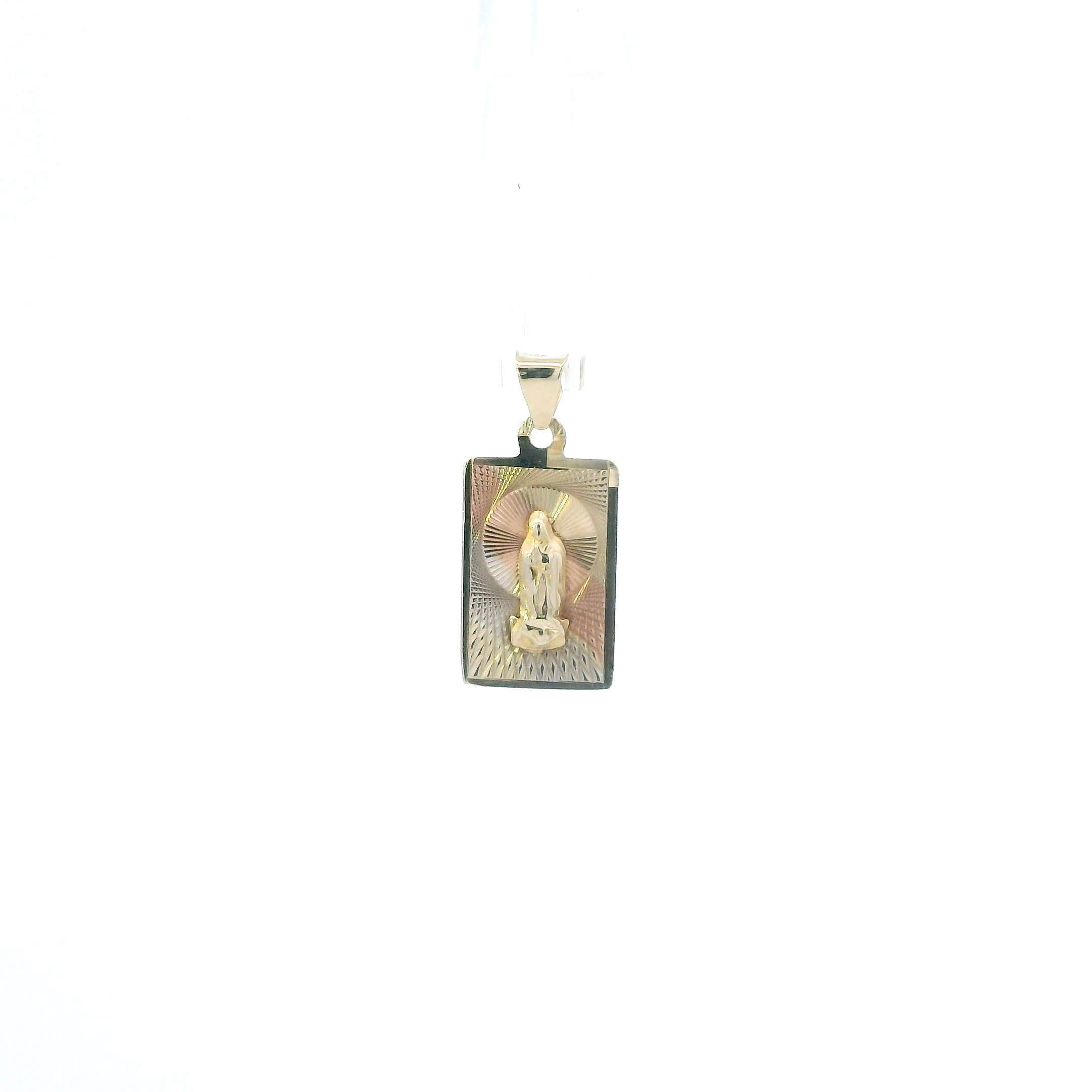 10K Tri Color Gold Rectangle Virgin Mary Pendant