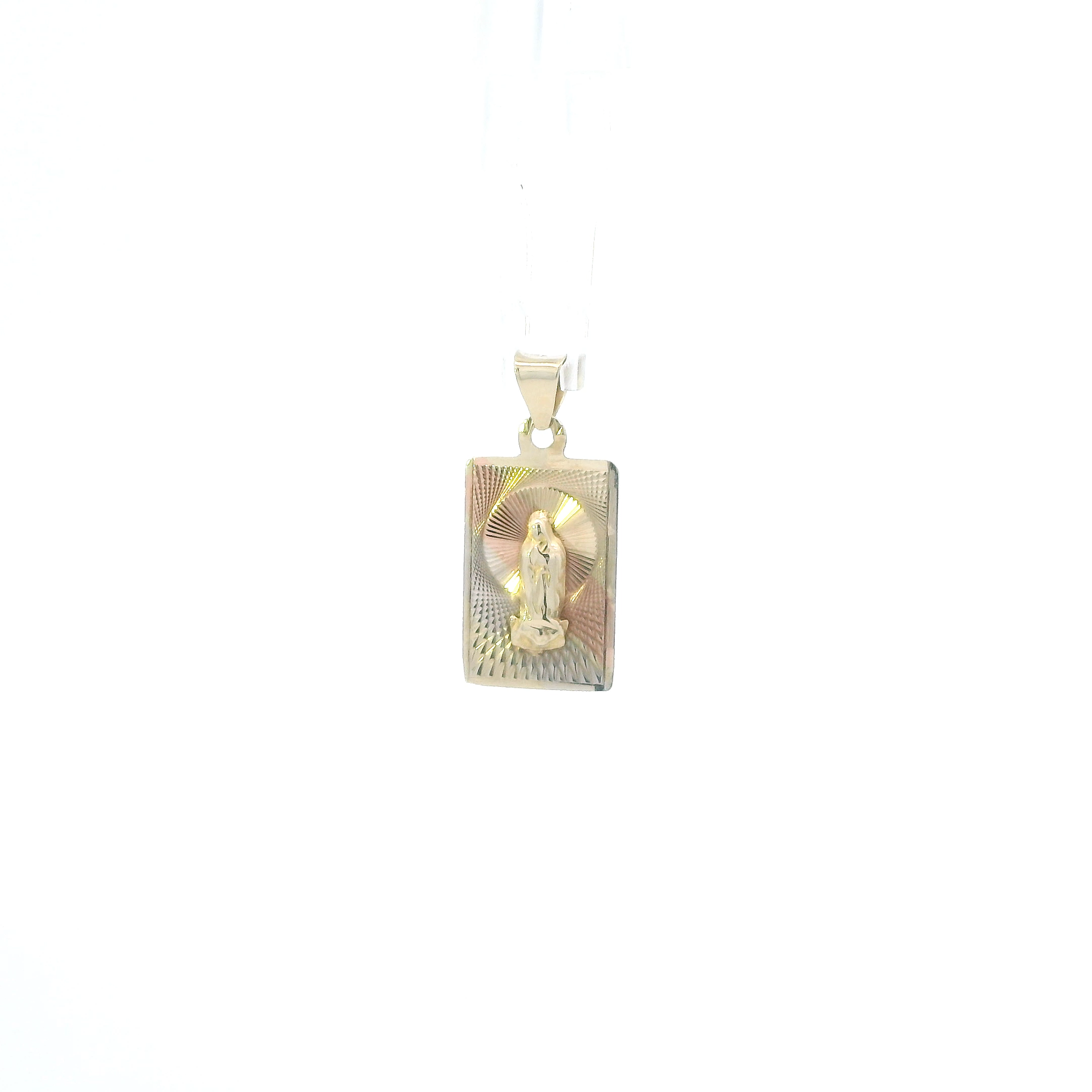 10K Tri Color Gold Rectangle Virgin Mary Pendant