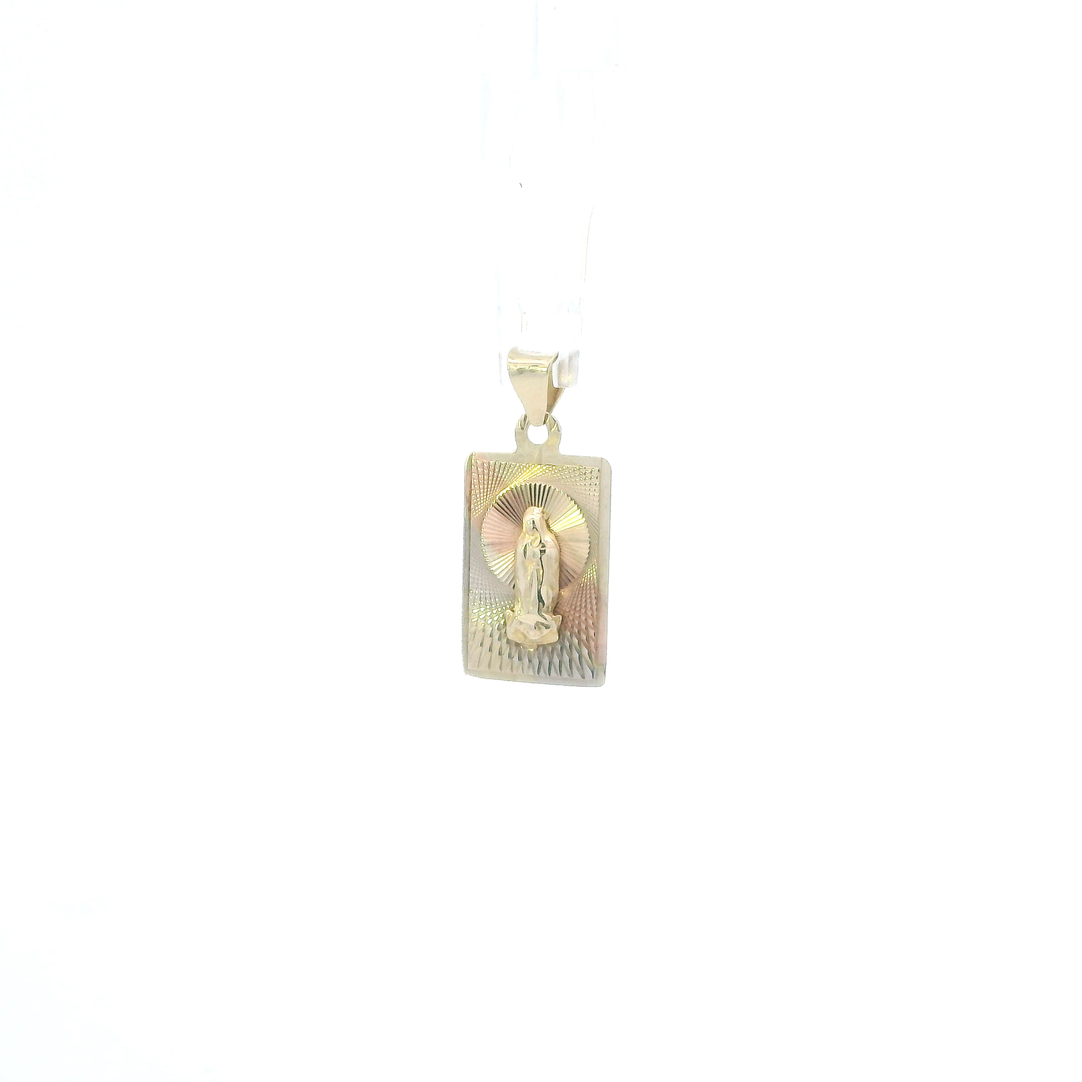 10K Tri Color Gold Rectangle Virgin Mary Pendant