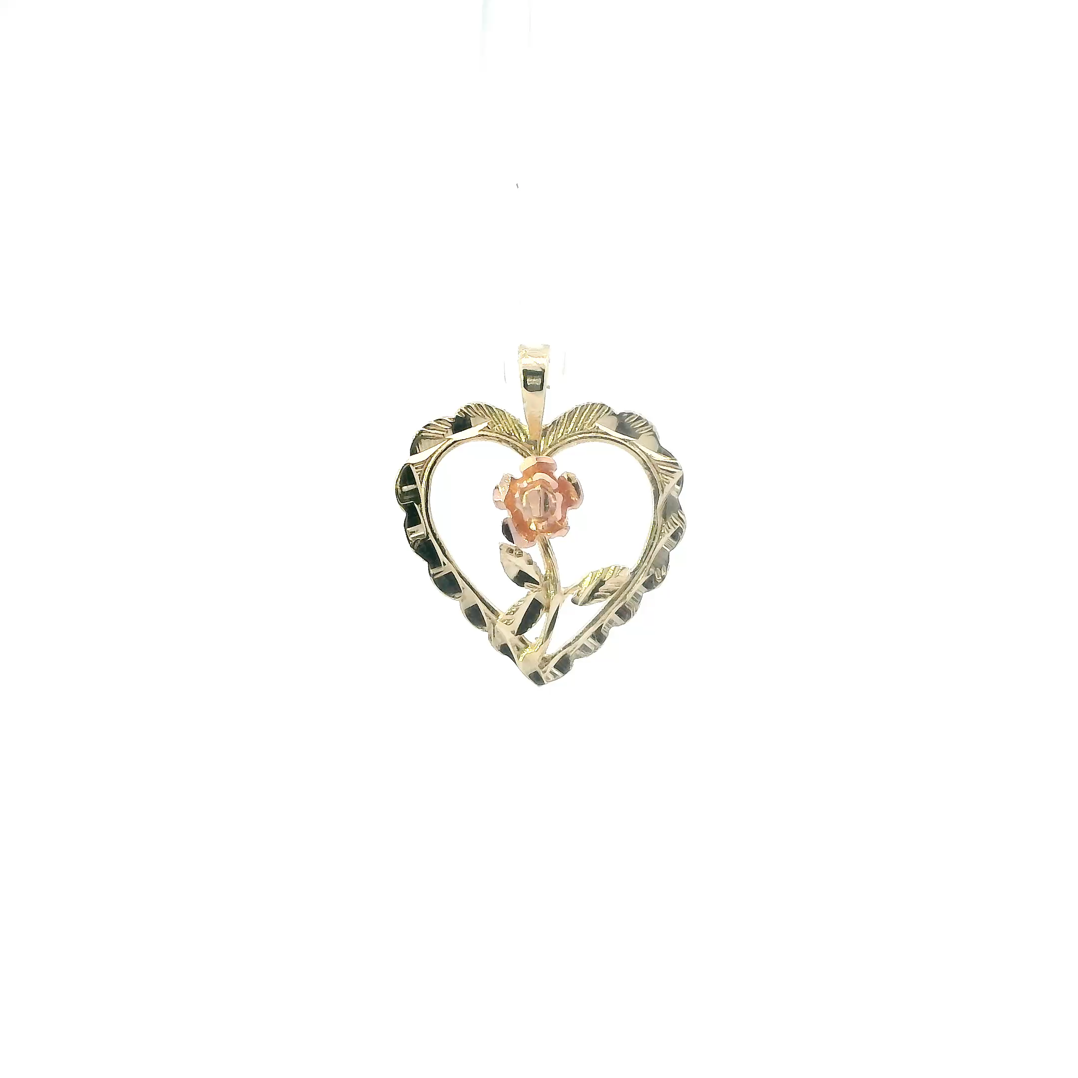 14K Yellow & Rose Gold Flower Heart Pendant