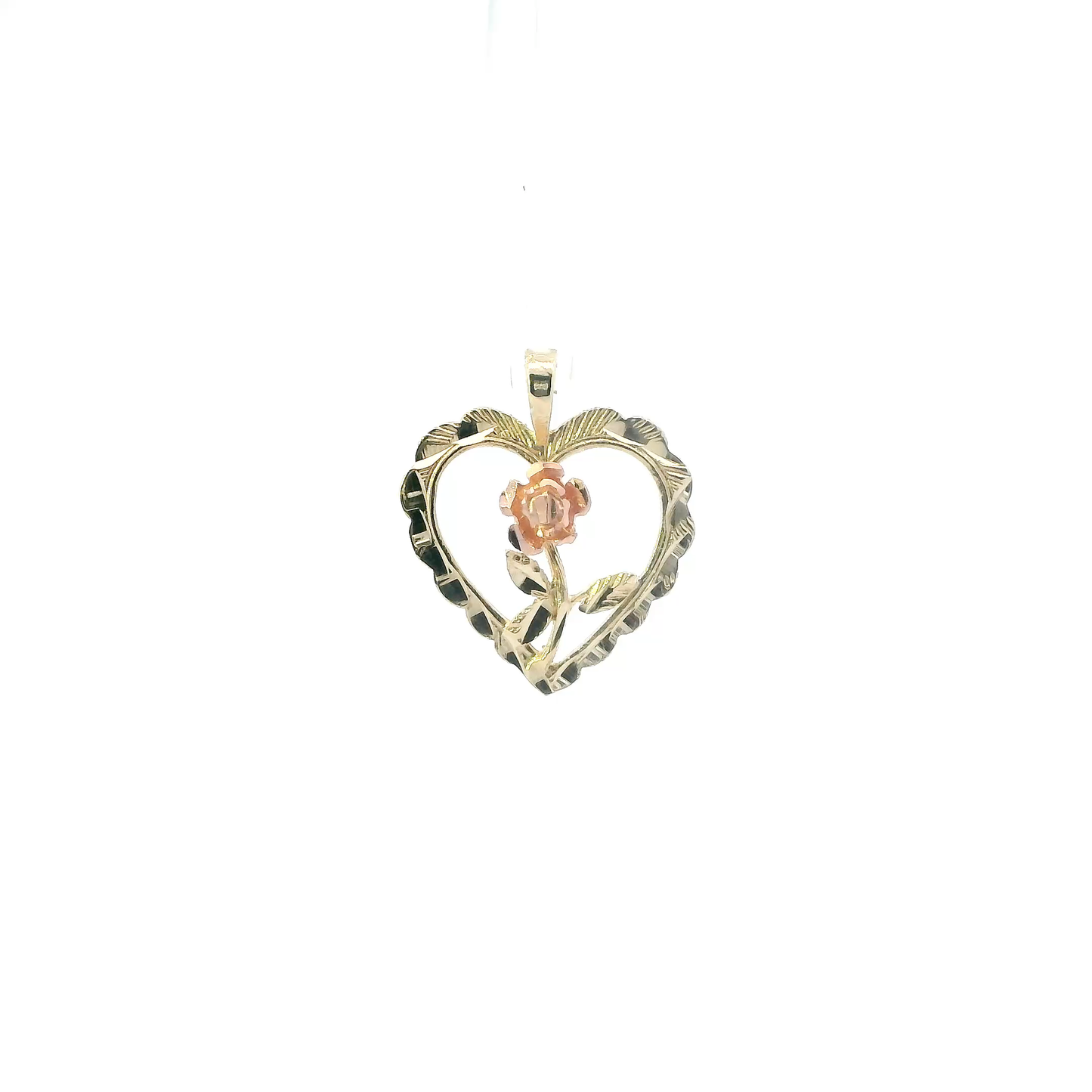 14K Yellow & Rose Gold Flower Heart Pendant