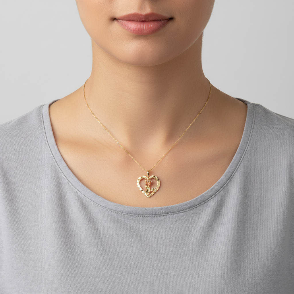 14K Yellow & Rose Gold Flower Heart Pendant