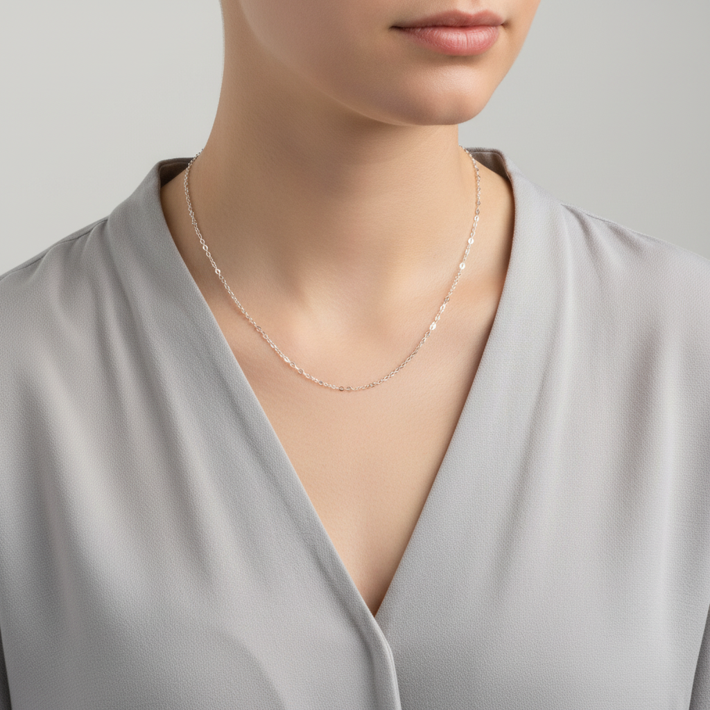 14K White Gold 15.5" Cable Link Chain