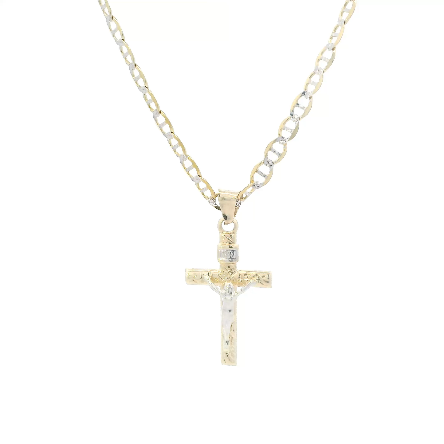14K Yellow Gold 18" Mariner Chain & Crucifix Cross Pendant
