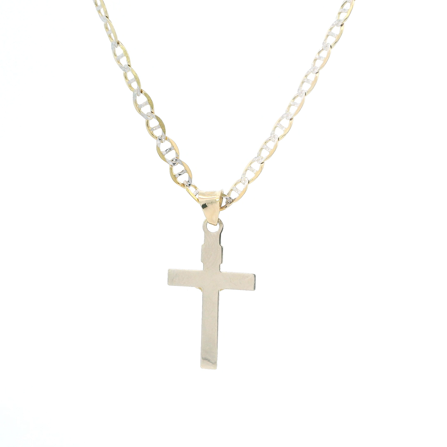 14K Yellow Gold 18" Mariner Chain & Crucifix Cross Pendant