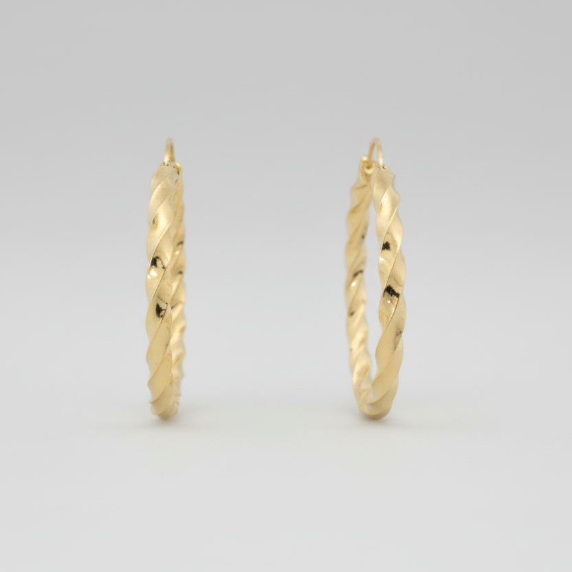14K Yellow Gold Twisted Hoop Earrings