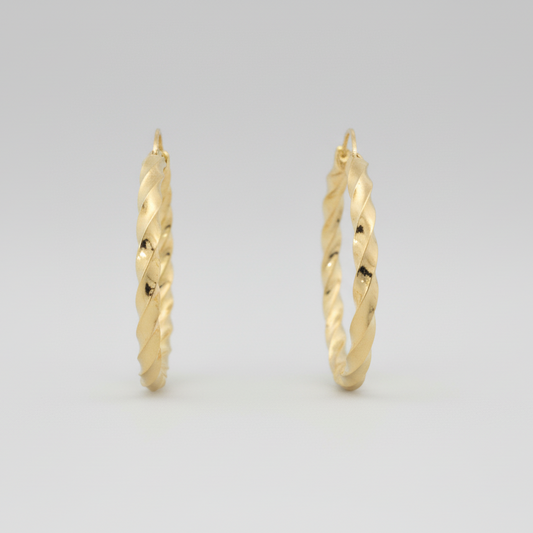14K Yellow Gold Twisted Hoop Earrings